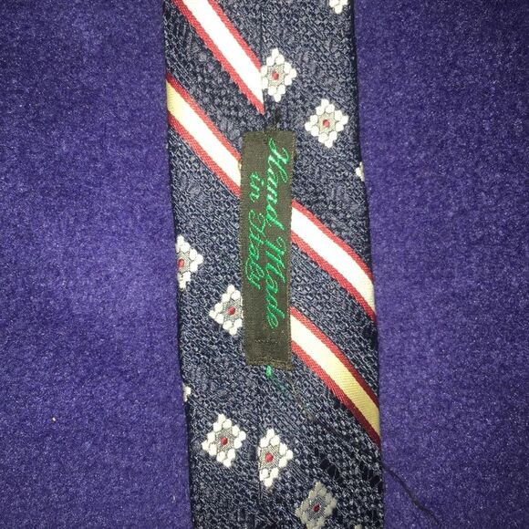 Vintage Gino Pompeii Italian Handmade Tie Wide Blue Red 1970s - Picture 7 of 7